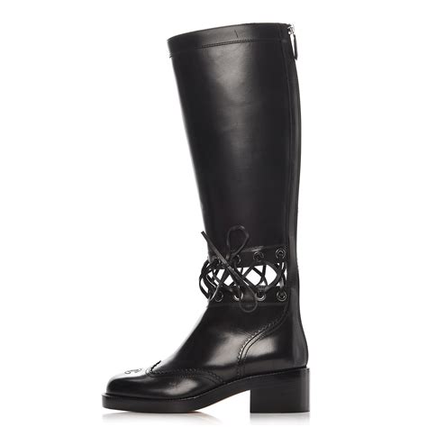 chanel calfskin lace up knee high boots|Chanel Boots .